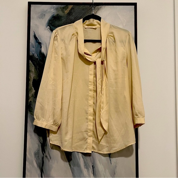 Tie front cream long sleeve blouse XL - Picture 1 of 8